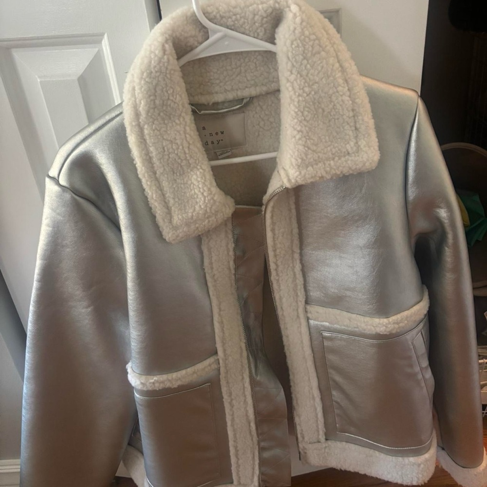a new day Silver Teddy Jacket with Shearling Lining